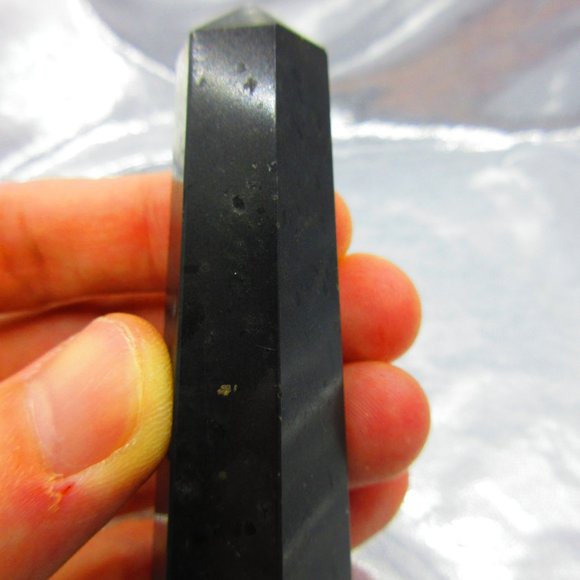Black Tourmaline Polished Tower Generator Crystal Meditation Tool - Picture 6 of 6